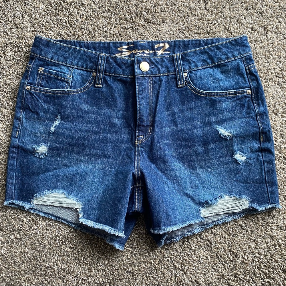 Seven7 Blue Distressed Frayed Hem Jean Shorts